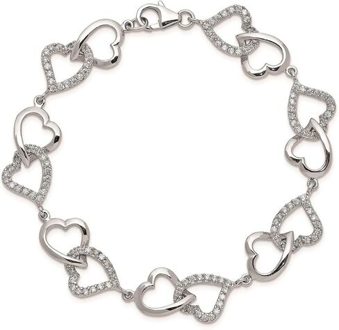 JewelryWeb 925 Sterling Silver Solid Solid Fanced Comper Closure Cubic Zirconia Love Love Heart Bracelet 7.75 inch-Lobster Claw Link Braceled for Women in Saudi Arabia