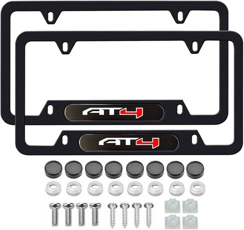 2PCS License Plate Frames Compatible with GMC Sierra Yukon Acadia AT4 Cars, Universal Aluminum Alloy Car License Plate Holders with 4 Holes for AT4 Owners（It Will not Cover The License Plate） in Saudi Arabia