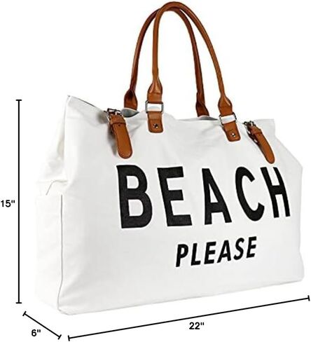 Lamyba Beach Bag with Vegan Leather Handle, Extra Large Beach Bag for Women Waterproof Sandproof, White | with Vegan Leather Handle in Kuwait