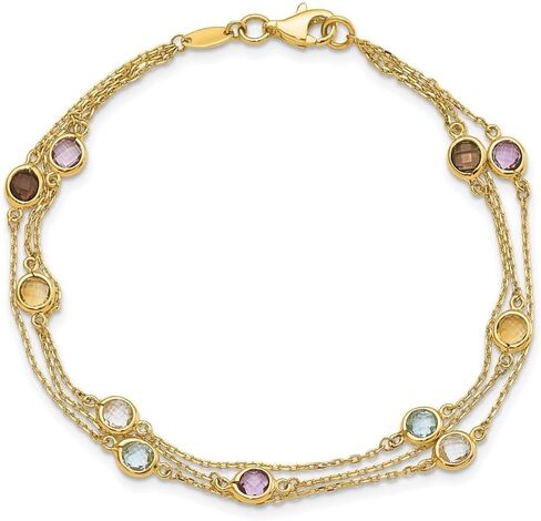 هدية عيد الأم 14 كيلو أصفر الذهب متعدد الأحجار الكريمة 3-strand سوار 7.5in للنساء 7.5 "" ، AFJ-QG-XF790-7.5-PK in Saudi Arabia