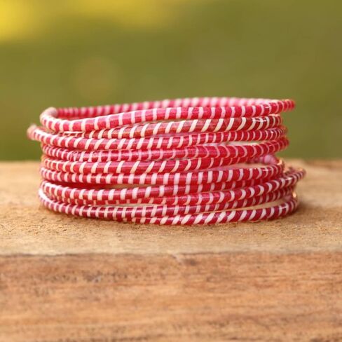 10 Red and White Recycled Flip Flop Bracelets Hand Made in Africa in Saudi Arabia