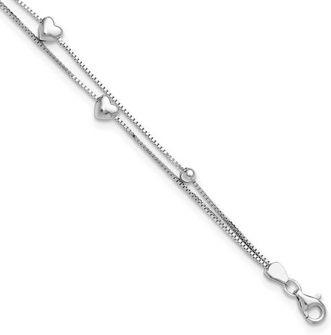 925 Sterling Silver Rhodium-Plated 1"" ext. Two Strand Heart Bead Box Chain Bracelet for Women 8"", White, AFJ-QG-QG6352-6.75-MP in Saudi Arabia