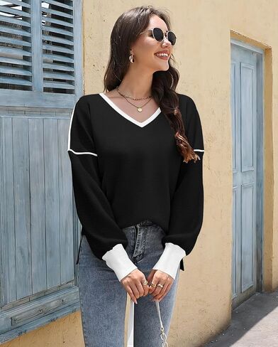 سترات Etcyy للسيدات Fall Fashion 2025 Long Sleeve v الرقبة مضلعة الضيق قمم السترة المسحبة in Saudi Arabia