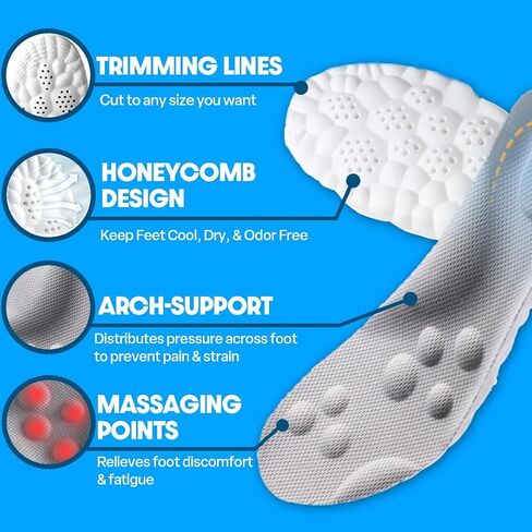 Insoles-Super Soft Orthopedic للنساء والرجال ، تقنية السحابة 4D ، دعم القوس ، النعال التي تمتص الصدمات لدعم القدم والمفصل ، باطن الرياضة لتخفيف الألم (الرجال: الولايات المتحدة 8-12) in Saudi Arabia