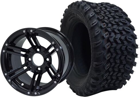 12 "Terminator Gloss Black Golf Cart Wheels و 23 × 10.5-12 جميع إطارات العربة الجولف التضاريس - مجموعة من 4 in Saudi Arabia