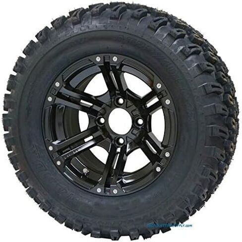 12 "Terminator Gloss Black Golf Cart Wheels و 23 × 10.5-12 جميع إطارات العربة الجولف التضاريس - مجموعة من 4 in Saudi Arabia