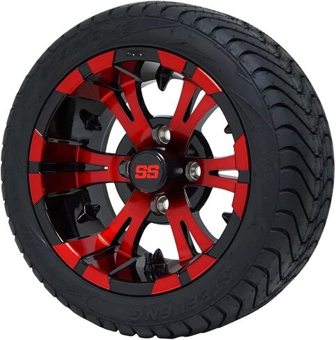 12" VAMPIRE Red/Black Golf Cart Wheels and 215/40-12 DOT Street Golf Cart Tires - Set of 4 in Saudi Arabia