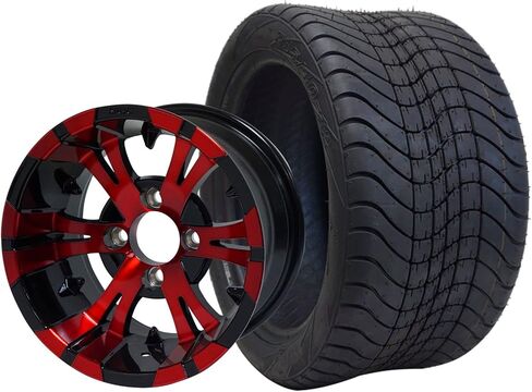 12" VAMPIRE Red/Black Golf Cart Wheels and 215/40-12 DOT Street Golf Cart Tires - Set of 4 in Saudi Arabia