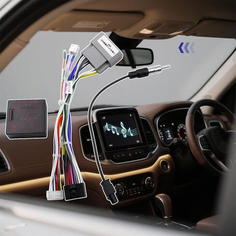 16pin Car Stereo Radio Power Retrofit Wiring Harness Adatper Fit for Jeep Wrangler Cherokee Compass Grand Patriot Dodge Caliber Voyager w/Can Bus in Saudi Arabia