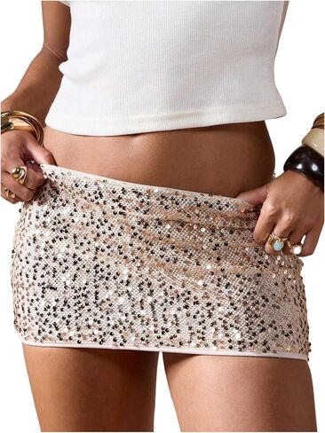 Makemechic Women's Sequin Mini Mini Skirt Low Percled Sparkly Micro Pencil Skirt in Saudi Arabia