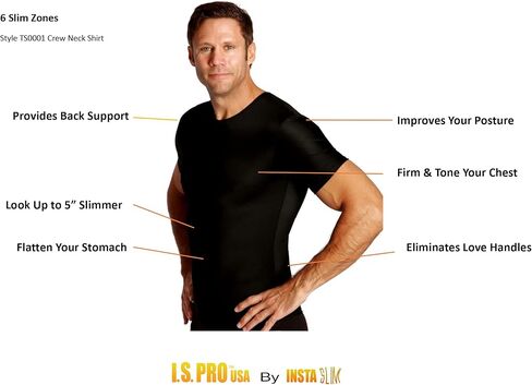 Insta Slim Ispro Slimming Crew -Nock Short Sleeve Top Shapear Sirt للرجال - (حزمة 3) in Kuwait