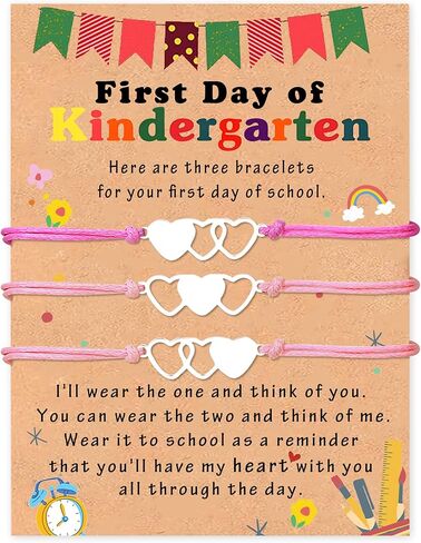 SmileBelle اليوم الأول من سوار المدرسة لأمي وابنها، أسود اليوم الأول من أساور الديناصورات رياض الأطفال اليوم الأول من مجوهرات القلب ما قبل المدرسة سوار الأم والابنة والابنة كهدايا العودة إلى المدرسة in Kuwait