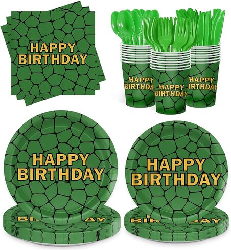 168pcs Turtle Birthday Party Supplies Turtle Plates Napkins Paper Disposable Cup Green Forks Birthday Party Decorations Tableware Set Sever 24 Guests in Saudi Arabia