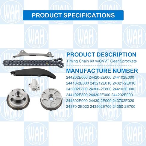 244202e000 مجموعة سلسلة التوقيت W/CVVT Gear Sprockets متوافق مع 2017-2021 Hyundai Elantra Kona Veloster 2017-2022 Kia Forte 2.0L 24420-000 244102e000 in Saudi Arabia