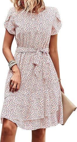 IFFEI Mommy and Me Matching Dresses Womens Summer Boho Floral Dress Ruffle Beach Mini Dress with Belt in Saudi Arabia