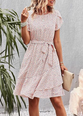 IFFEI Mommy and Me Matching Dresses Womens Summer Boho Floral Dress Ruffle Beach Mini Dress with Belt in Saudi Arabia