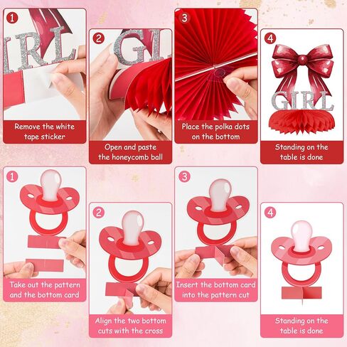 Pink Bow Baby Baby Party قرص قرص العسل المركزي ، إنها فتاة زخرفة طاولة Boy Coquette Coquette in Kuwait