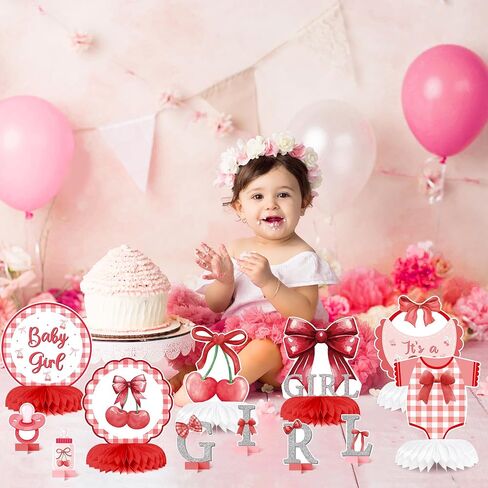Pink Bow Baby Baby Party قرص قرص العسل المركزي ، إنها فتاة زخرفة طاولة Boy Coquette Coquette in Kuwait