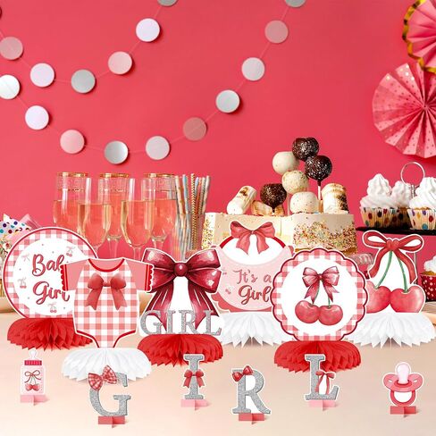 Pink Bow Baby Baby Party قرص قرص العسل المركزي ، إنها فتاة زخرفة طاولة Boy Coquette Coquette in Kuwait
