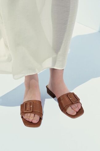 Raffia Slide Sandals for Women Woven Sandal Square Toe Slipper Slip on Chunky Heel Espadrille Buckle Comfortable Casual Beach Shoes Block Heels in Kuwait