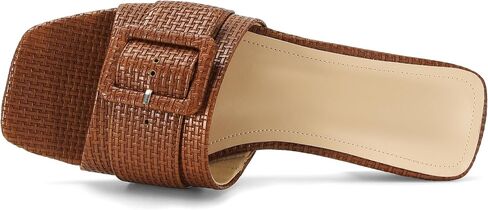 Raffia Slide Sandals for Women Woven Sandal Square Toe Slipper Slip on Chunky Heel Espadrille Buckle Comfortable Casual Beach Shoes Block Heels in Kuwait