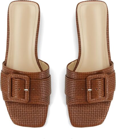 Raffia Slide Sandals for Women Woven Sandal Square Toe Slipper Slip on Chunky Heel Espadrille Buckle Comfortable Casual Beach Shoes Block Heels in Kuwait