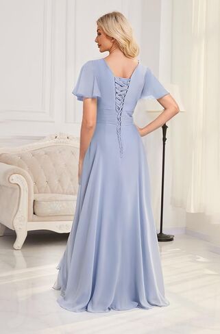 v الرقبة قصيرة الأكمام الفساتين وصيفات الشرف للنساء انقسام طويل فستان السهرة الرسمي maof020 in Kuwait