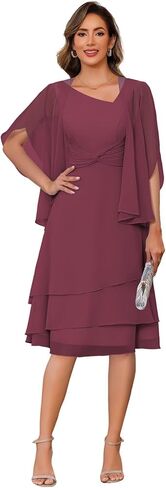 Clothfun chiffon 2 قطعة أم لباس العروس 2025 فستان ضيف الزفاف المطوي in Kuwait