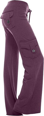 SHOPESSA Cargo Pants Women High Waist Bootcut Yoga Pants with Pockets Stretchy Baggy Wide Leg Trousers Fashion Streetwear in Saudi Arabia