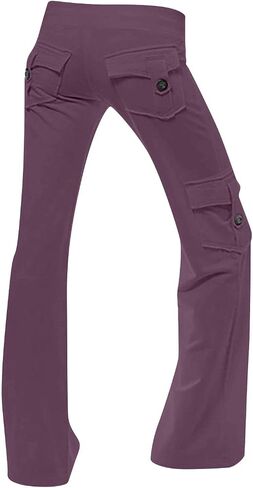 SHOPESSA Cargo Pants Women High Waist Bootcut Yoga Pants with Pockets Stretchy Baggy Wide Leg Trousers Fashion Streetwear in Saudi Arabia