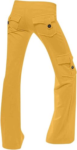 SHOPESSA Cargo Pants Women High Waist Bootcut Yoga Pants with Pockets Stretchy Baggy Wide Leg Trousers Fashion Streetwear in Saudi Arabia