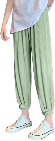 Women Breathable Quick Dry Ice Silk Pants, Girl Drawstring Running Sweatpants Loose Anti-Mosquito, Sun Protection, Elastic in Saudi Arabia