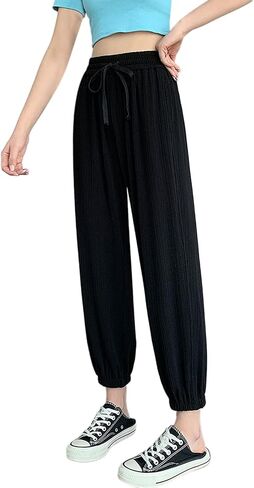 Women Breathable Quick Dry Ice Silk Pants, Girl Drawstring Running Sweatpants Loose Anti-Mosquito, Sun Protection, Elastic in Saudi Arabia