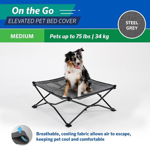 Coolaroo On The Go Cooling Elevated Dog Bed Replacement Cover, Portable for Travel & Camping, Collapsible for Storage, King, Steel Grey in Saudi Arabia