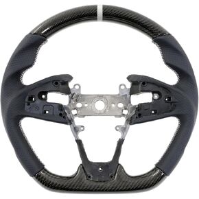 IKON MOTORSPORTS, Steering Wheel Compatible With 2016-2021 Honda Civic Gen 10th, Carbon Fiber Synthetic Suede Steering Wheel With White Stitching & White Indicator, 2017 2018 2019 2020 in Saudi Arabia