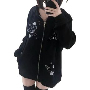 Kawaii Cat Ear Hoodie Y2k Zip Up Harajuku Clothes Cute Graphic Oversized Pullover Sweatshirt Streetwear Jacket in Kuwait