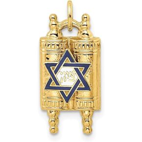 14K Yellow Gold Solid Torah and Enameled Star of David Pendant (L-22mm, W-10.47mm) in Kuwait