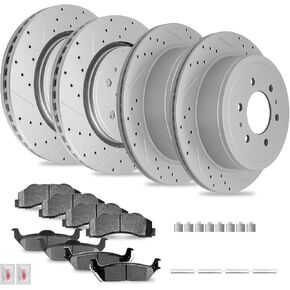 Disc Brake Kits with Pads and Rotors Front & Rear Drilled Slotted Vented Rotor for 2010-2011 Ford F-150 6 Lug Models Only in Kuwait