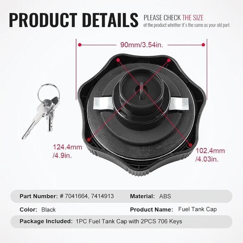 GZYF 7414913 Fuel Tank Cap 7041664 For Kubota Loader R630, SVL65-2, SVL75-2, SVL90-2, Black,(Note: Please check the product size) in Saudi Arabia