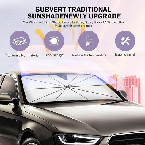 1 PC Mindshield Sun Shade Smbrella ، حماية من أشعة الشمس وعزل حراري شاشة الزجاج الأمامي المظلة Sunshade ، 55 "× 31" حماية قابلة للطي قابلة للطي ، لمعظم السيارات (الفضة) in Saudi Arabia