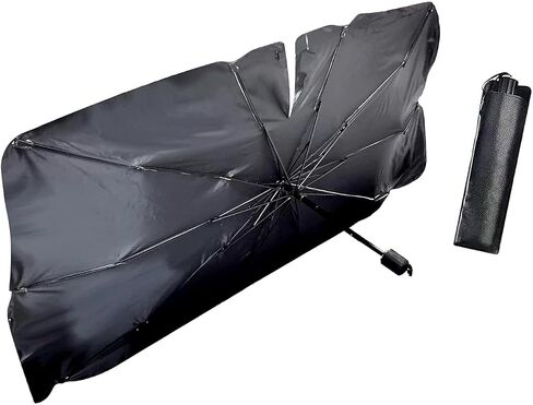 1 PC Mindshield Sun Shade Smbrella ، حماية من أشعة الشمس وعزل حراري شاشة الزجاج الأمامي المظلة Sunshade ، 55 "× 31" حماية قابلة للطي قابلة للطي ، لمعظم السيارات (الفضة) in Kuwait