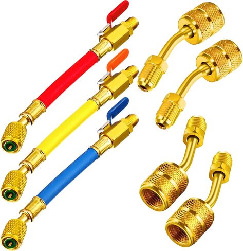 Mudder 7 Pcs Air Conditioning Refrigerant Compact Ball Valve 1/4 Inch for R410A R134A R12 R22 HVAC Adapter 5/16Inch Female to 1/4Inch Male Flare (3 Hose Globe Valve,4 Angle Adapter) in Saudi Arabia