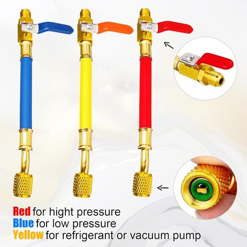 Mudder 7 Pcs Air Conditioning Refrigerant Compact Ball Valve 1/4 Inch for R410A R134A R12 R22 HVAC Adapter 5/16Inch Female to 1/4Inch Male Flare (3 Hose Globe Valve,4 Angle Adapter) in Saudi Arabia