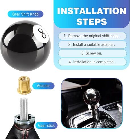 1 PC 8 BALL SHIFT KNOB ، مقبض رافعة التحول اليدوي للسيارات مع 3 محولات ، مناسبة لمعظم M8X1.25 M10X1.5 M10X1.25 M12X1.25 نماذج سيارة نقل يدوي (أسود) in Saudi Arabia
