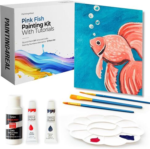 Painting4Real DIY Painting Kits for Adults and Kids with Video Tutorials: Learn How to Paint Ivory Moth – Ideal Mothers Day Gift – 9 Piece Acrylic Paint Set in Kuwait