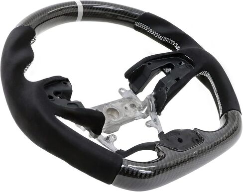 IKON MOTORSPORTS, Steering Wheel Compatible With 2016-2021 Honda Civic Gen 10th, Carbon Fiber Synthetic Suede Steering Wheel With White Stitching & White Indicator, 2017 2018 2019 2020 in Saudi Arabia
