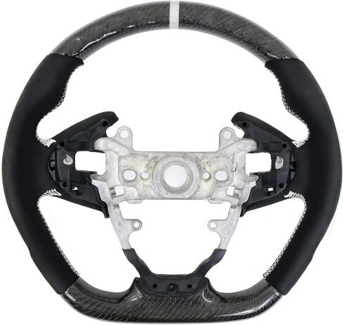 IKON MOTORSPORTS, Steering Wheel Compatible With 2016-2021 Honda Civic Gen 10th, Carbon Fiber Synthetic Suede Steering Wheel With White Stitching & White Indicator, 2017 2018 2019 2020 in Saudi Arabia