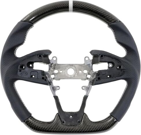 IKON MOTORSPORTS, Steering Wheel Compatible With 2016-2021 Honda Civic Gen 10th, Carbon Fiber Synthetic Suede Steering Wheel With White Stitching & White Indicator, 2017 2018 2019 2020 in Saudi Arabia