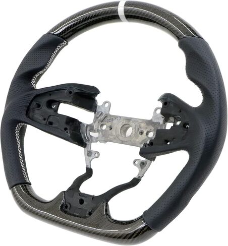 IKON MOTORSPORTS, Steering Wheel Compatible With 2016-2021 Honda Civic Gen 10th, Carbon Fiber Synthetic Suede Steering Wheel With White Stitching & White Indicator, 2017 2018 2019 2020 in Saudi Arabia