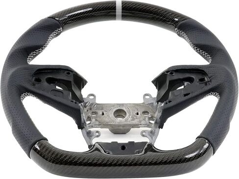 IKON MOTORSPORTS, Steering Wheel Compatible With 2016-2021 Honda Civic Gen 10th, Carbon Fiber Synthetic Suede Steering Wheel With White Stitching & White Indicator, 2017 2018 2019 2020 in Saudi Arabia